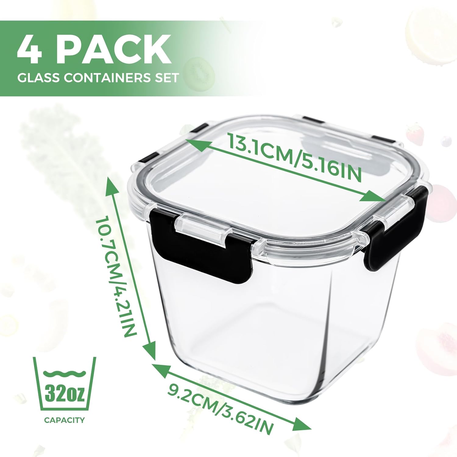32 oz Glass Soup Containers with , 4 Cup Glass  Storage Containers with , Meal Prep Containers, Microwave, Oven, Freezer and Dishwasher,
