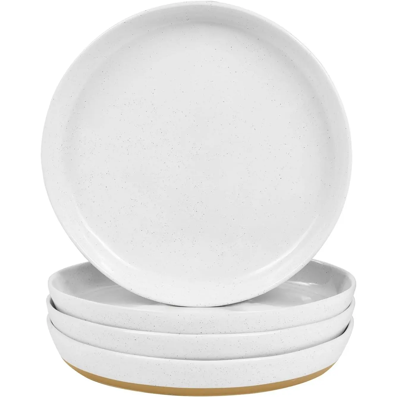 4 count Stoneware Plate Sets, White Ceramic Dinner Plates, 10 Inch Modern Porcelain Serving Plates, Scratch Resistant, Microwave&Dishwasher Safe,White(Brown Bottom)