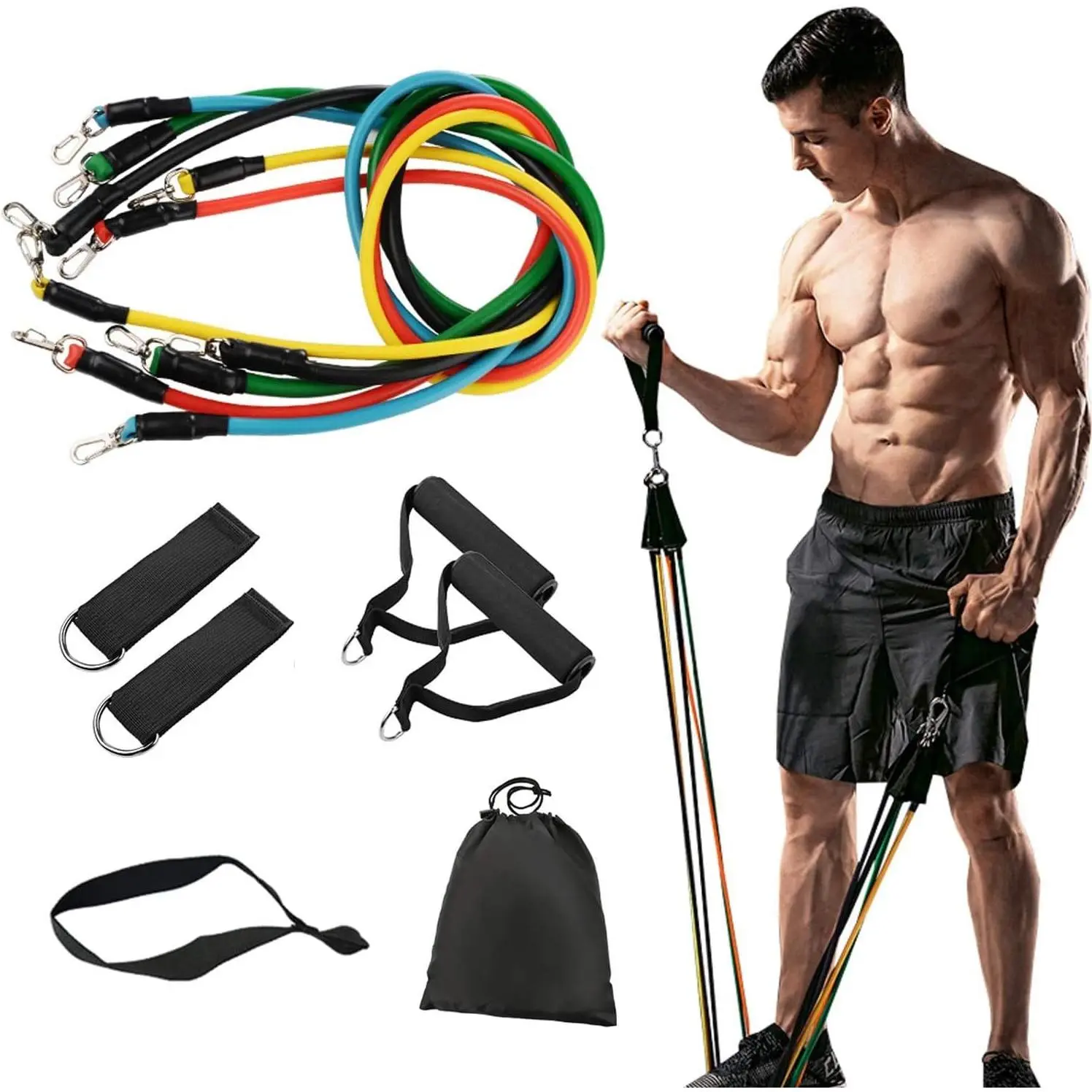 11 Pack Resistance Bands Set, Stackable Exercise Bands with Door Anchor & Foam Handles, Heavy Duty Home Workout Equipment for Strength Training & Fitness