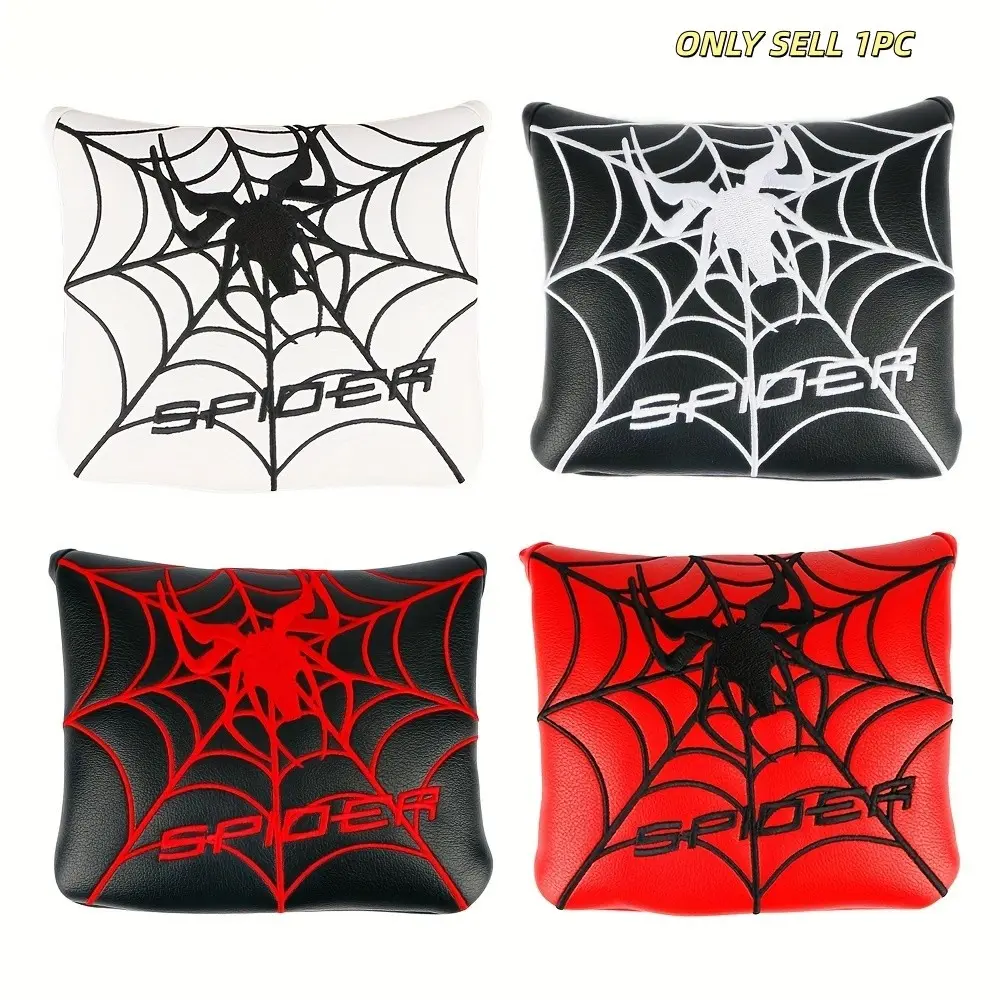 Golf Putter Cover Spider Web Embroidery, Magnetic Closure, Waterproof Thick PU Leather, Golf Club Protector Headcover for Men Women