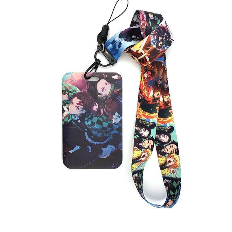 Anime Demon Slayer Print Keychain Ribbon Lanyards for Keys ID Card Phone Straps Hanging Rope Lariat Students Badge Pass Holder