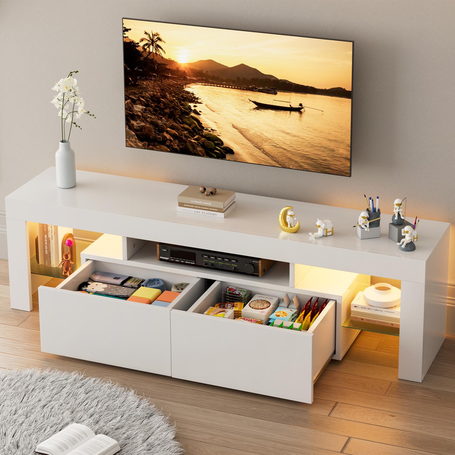 FURMAX 63'' Media Console, TV Stand for TV up to 70",Entertainment Center with LED Lights