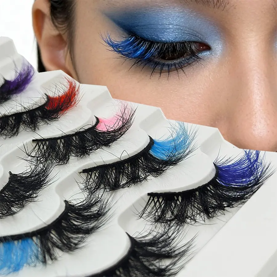 5 Pairs High-Quality Colored False Eyelashes, Voluminous Cross Design, Natural Mixed Ethnic Makeup, Easy Application