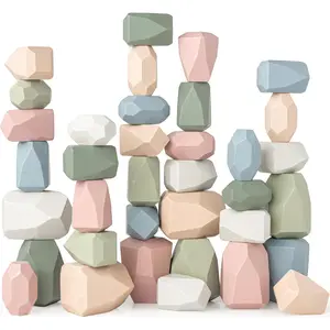 Stacking Rocks 36 Pieces, 36 Months+, Educational Toddler Stacking Blocks, Promotes Imagination, Balance & Fine Motor Skills - Wooden Rocks Sensory Toys Gift for Kid, Neutral Packfidget toys