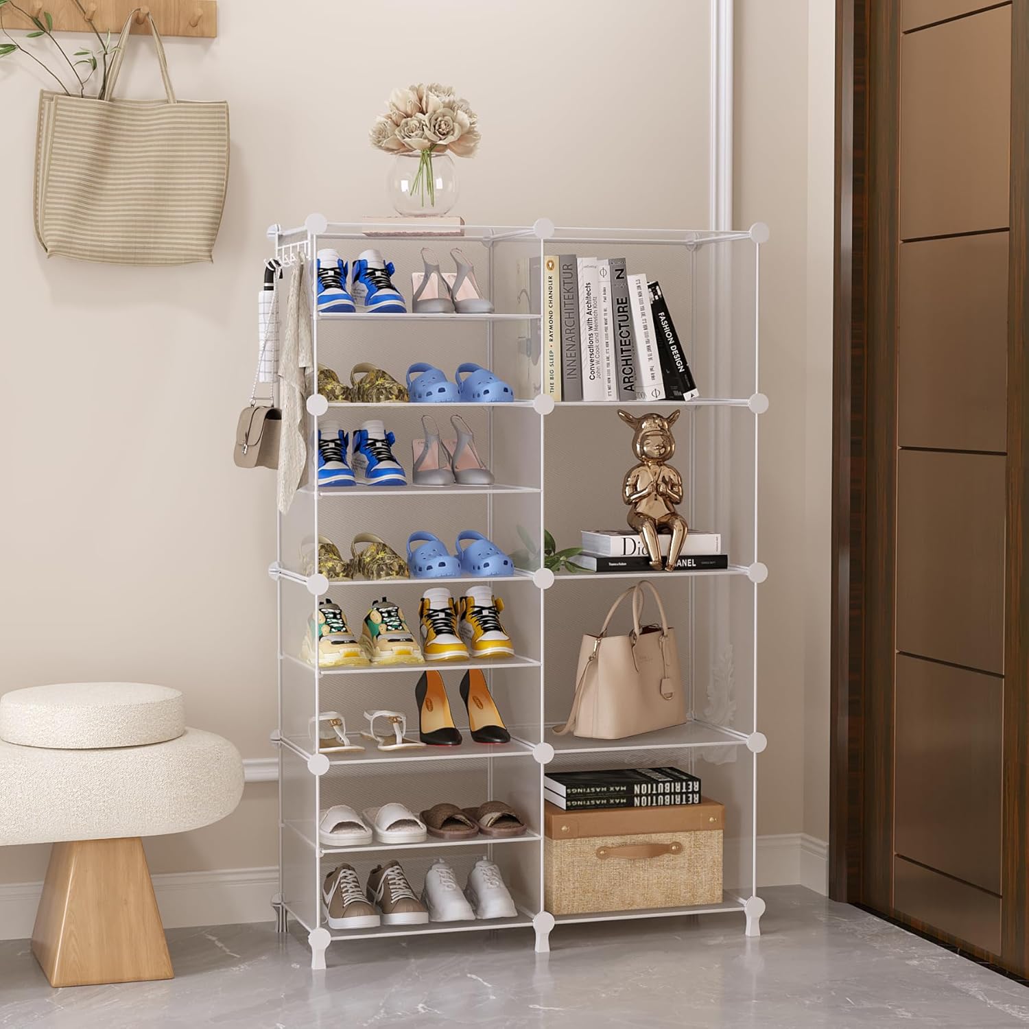 Closet Organizer 8 Cube Storage Shelves Clothes Organizers Closet Storage Stackable Cubby Shelving for Closet Bedroom Living Room Office, Transparent Twill Closet Organizer 8 Cube Storage Shelves Clothes Organizers Closet Storage Stackable Cubby Shelving for Closet Bedroom Living Room Office, Transparent Twill
