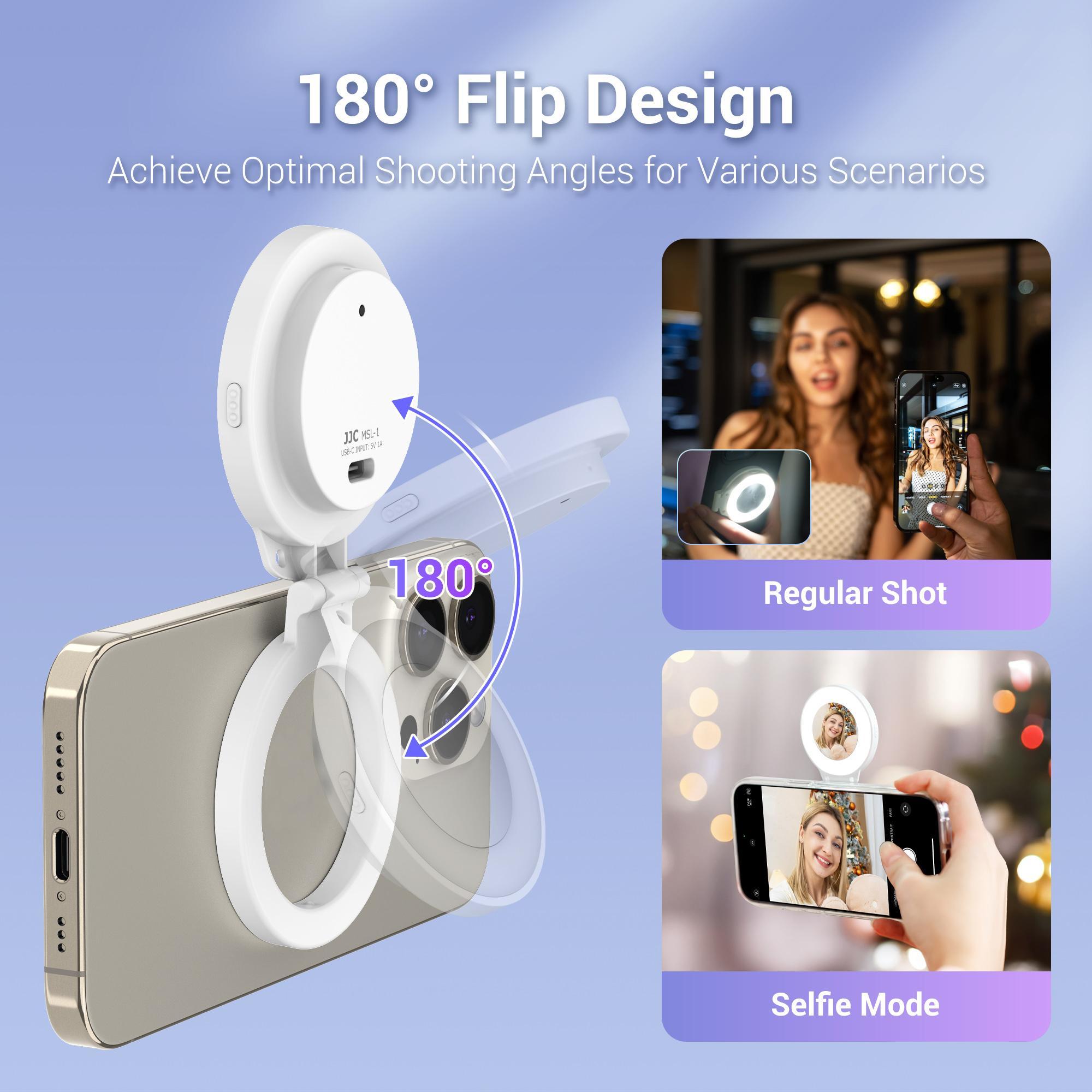 Rechargeable Magnetic LED Selfie Light for Makeup, Vlogging, Live Streaming & Selfies, Mini Ring Light Compatible with iPhone 15, iPhone 14, iPhone 13, iPhone 12, Photography Equipment, Selfie Accessories