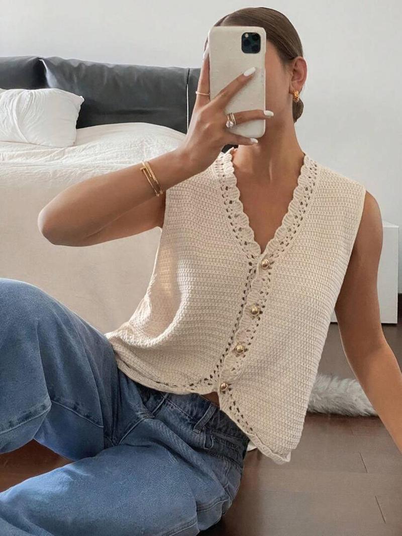 Women's Plain Sweater Vest, Casual Sleeveless Knit Top for Summer, Fashion Women's Knitwear for Daily Wear
