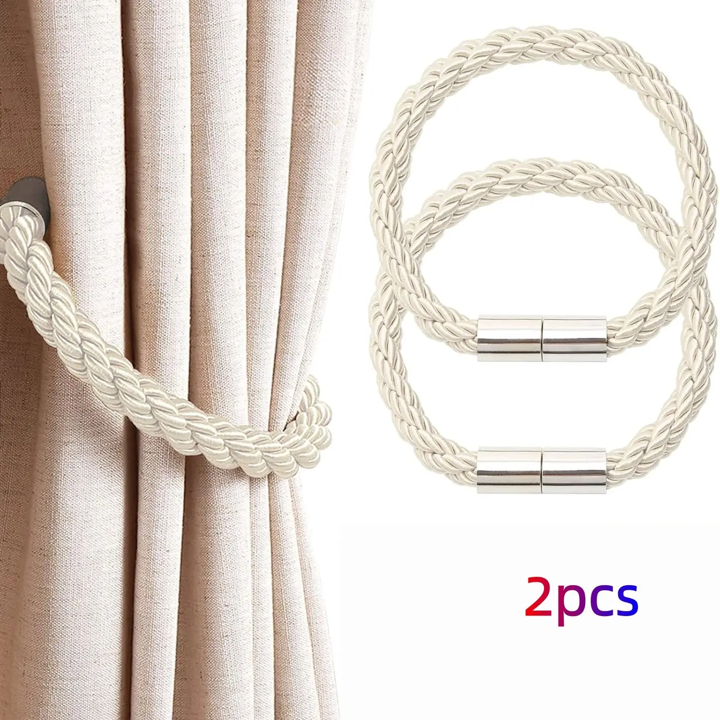2pcs Thick Rope Curtain Tiebacks with Simple Magnetic Holders, Modern Home Decor for Bedroom and Living Room Style