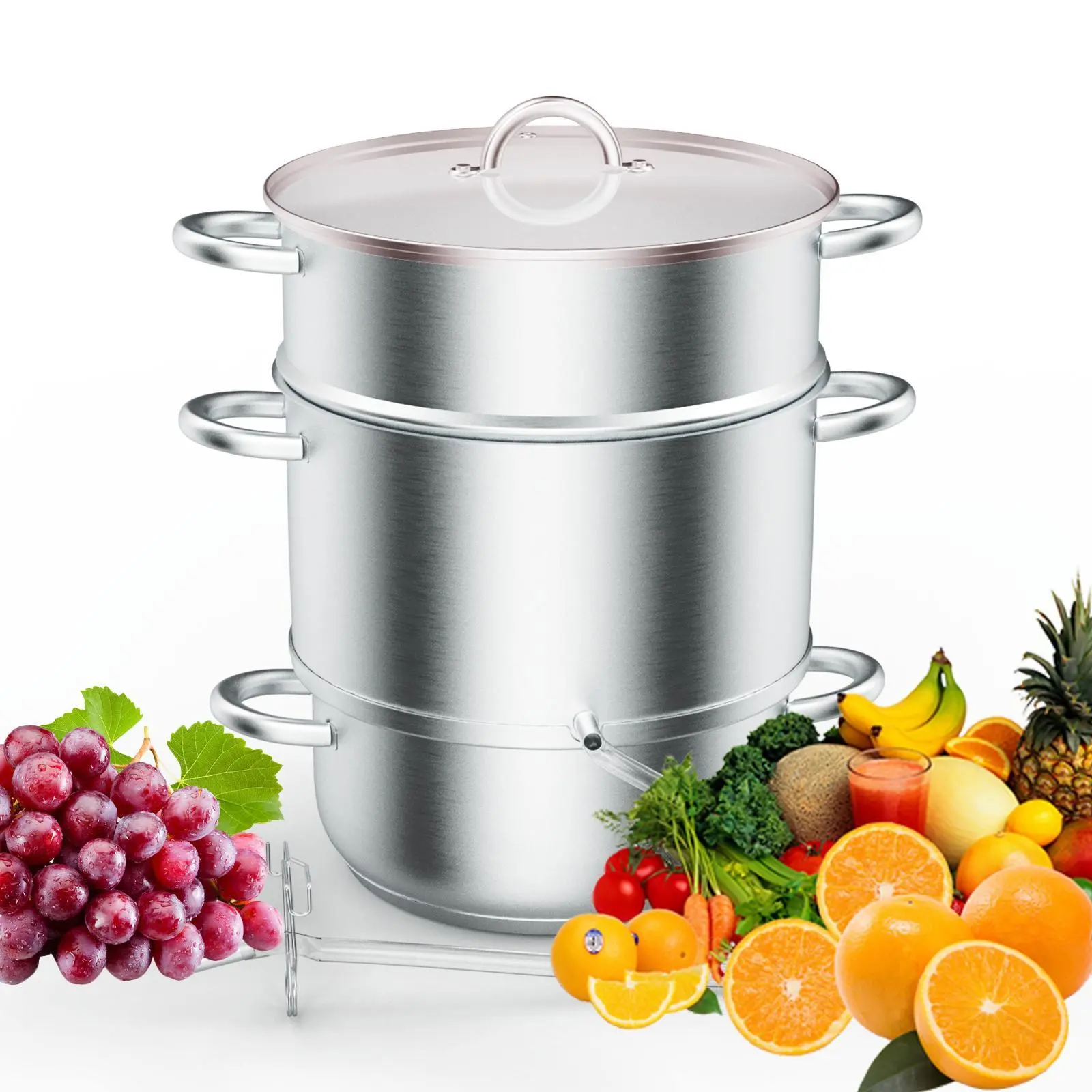 8.5/11 Quart Juice Steamer Stainless Steel, Extractor Fruit Vegetables Juicer Steamer Pot, w/Tempered Glass Lid Clamp, Loop Handles, Ideal for Making Juice, Jelly, Pasta