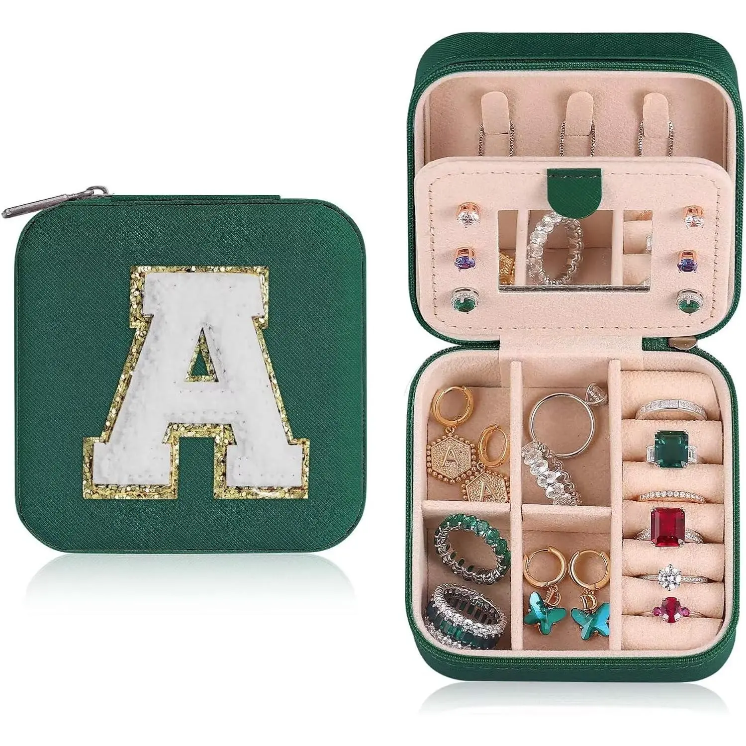 Travel Case Small Organizer Stocking Box Personalized Gifts Teenage  Accessories Holiday Christmas  for Women Green, Letter A