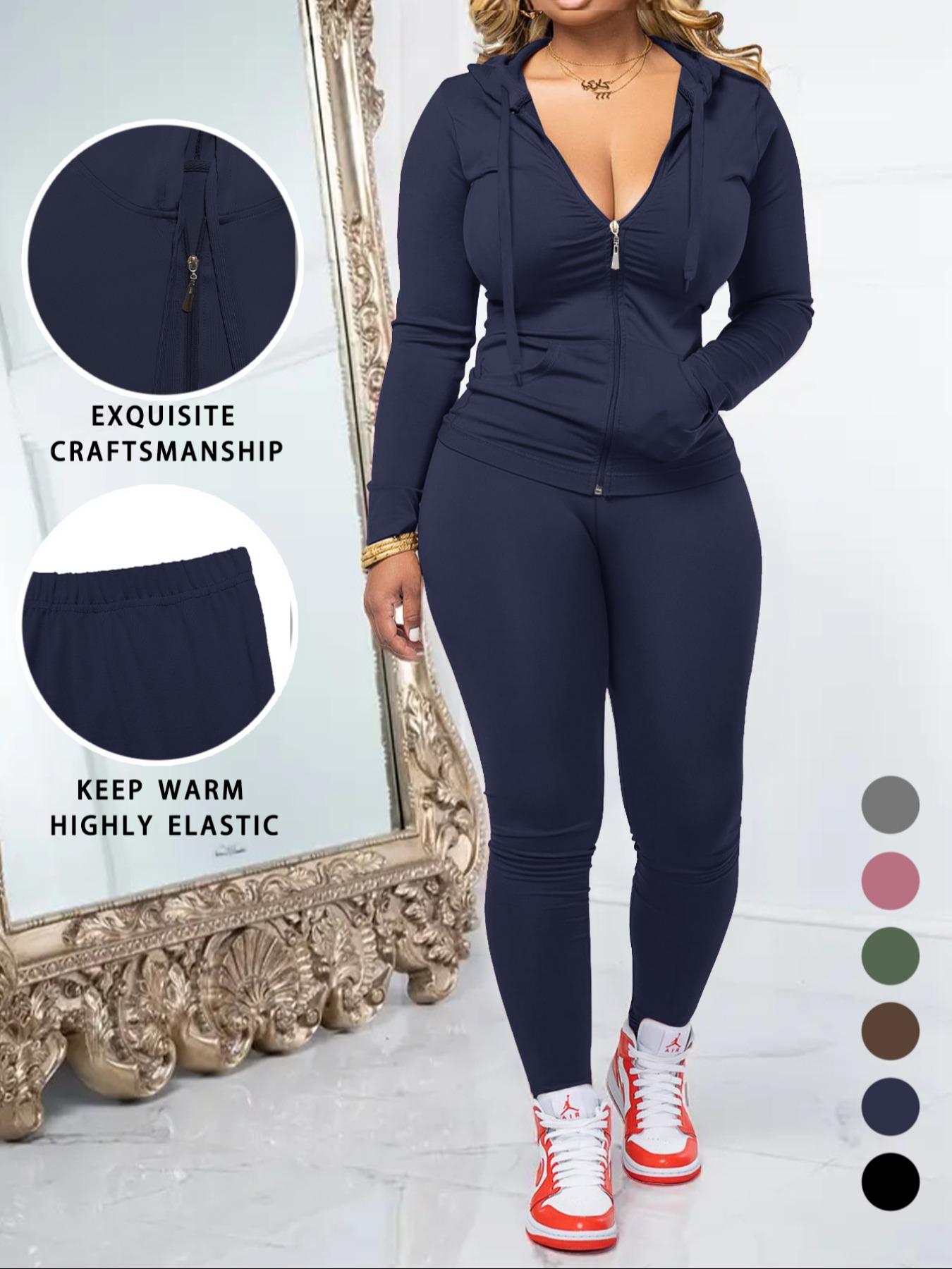 Women's Fall Zipper Hoodie and Skinny Pants Set, Casual Long Sleeve Outfit with Pocket Design, Two-Piece for Daily Wear