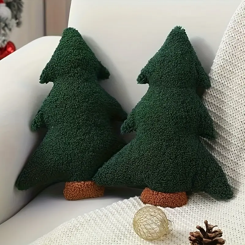 2-piece holiday cushion, green Christmas tree, comfortable plush pillow, suitable for Christmas and winter parties in sofa cover, seasonal decorations, decorative cushions, quality pillows, machine washable only, Christmas pillowcases.