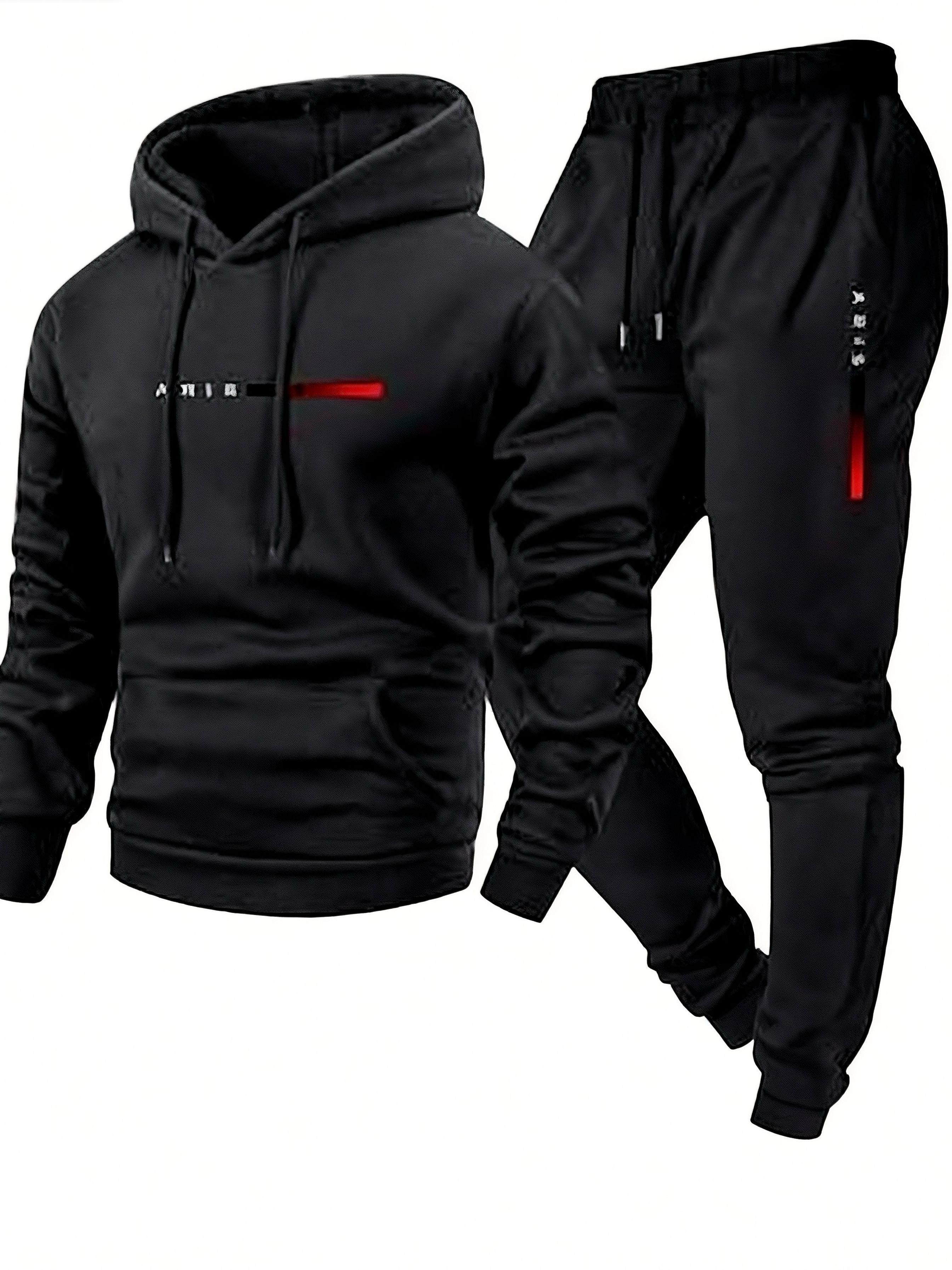 Men's Casual Hoodie Tracksuit 2 Piece Set - Light Gray Fashion Letter Print Sweatshirt + Drawstring Jogger Pants Sportswear for Daily/Leisure