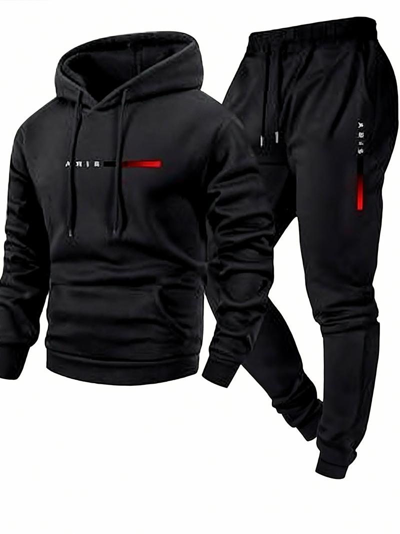 Men's Casual Hoodie Tracksuit 2 Piece Set - Light Gray Fashion Letter Print Sweatshirt + Drawstring Jogger Pants Sportswear for Daily/Leisure