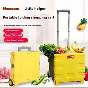 Household Lever Car Plastic Foldable With Lid Folding Utility Cart Portable Rolling Crate Handcart with Durable Heavy Duty Plastic Telescoping Handle Lid 2 Wheels for Travel Shop Move Office Teacher Utility Cart Organizer