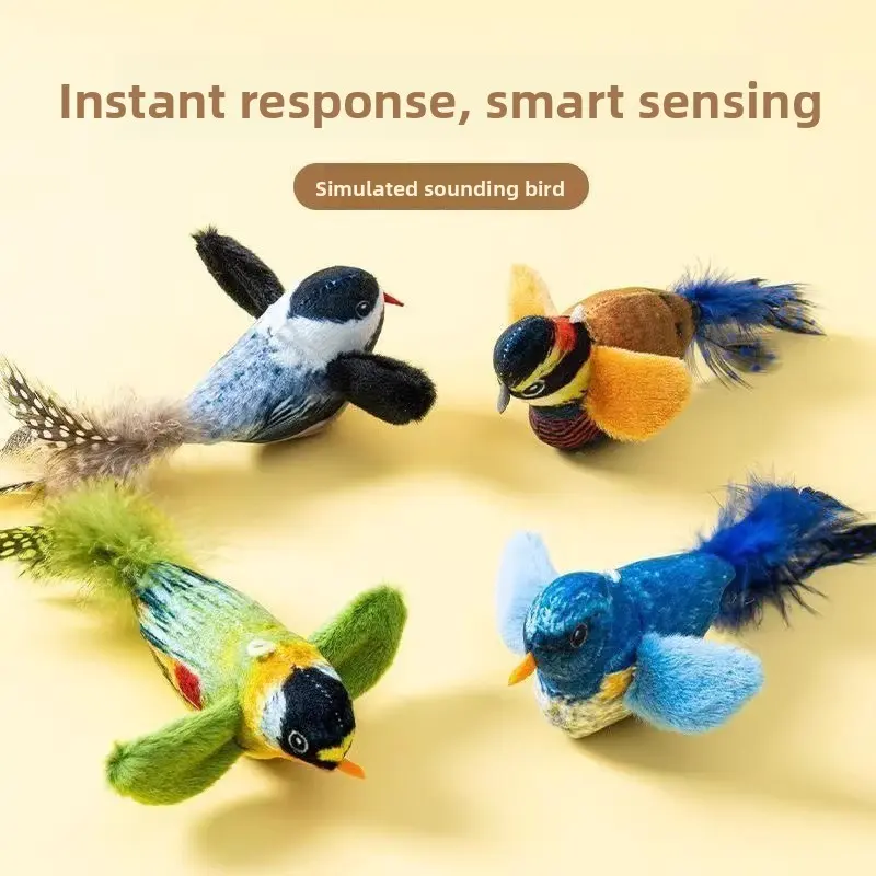 Interactive Kitten Wand Toy - Bird Shapes Thermoplastic Rubber Cat Toy, Anti-Bite Simulated Sounding Bird, Smart Sensing Instant Response Pet Supply for Energy Release, Ideal Birthday Gift
