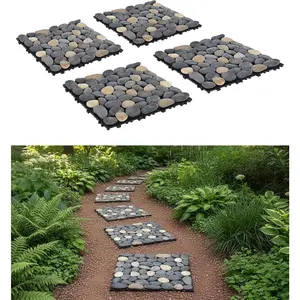 4 count Interlocking Stepping Stones Outdoor for Garden, 11.8" Square Pavers for Landscaping, Outside Pebble River Stone Mat for Yard Lawn Patio Pathway Walkway
