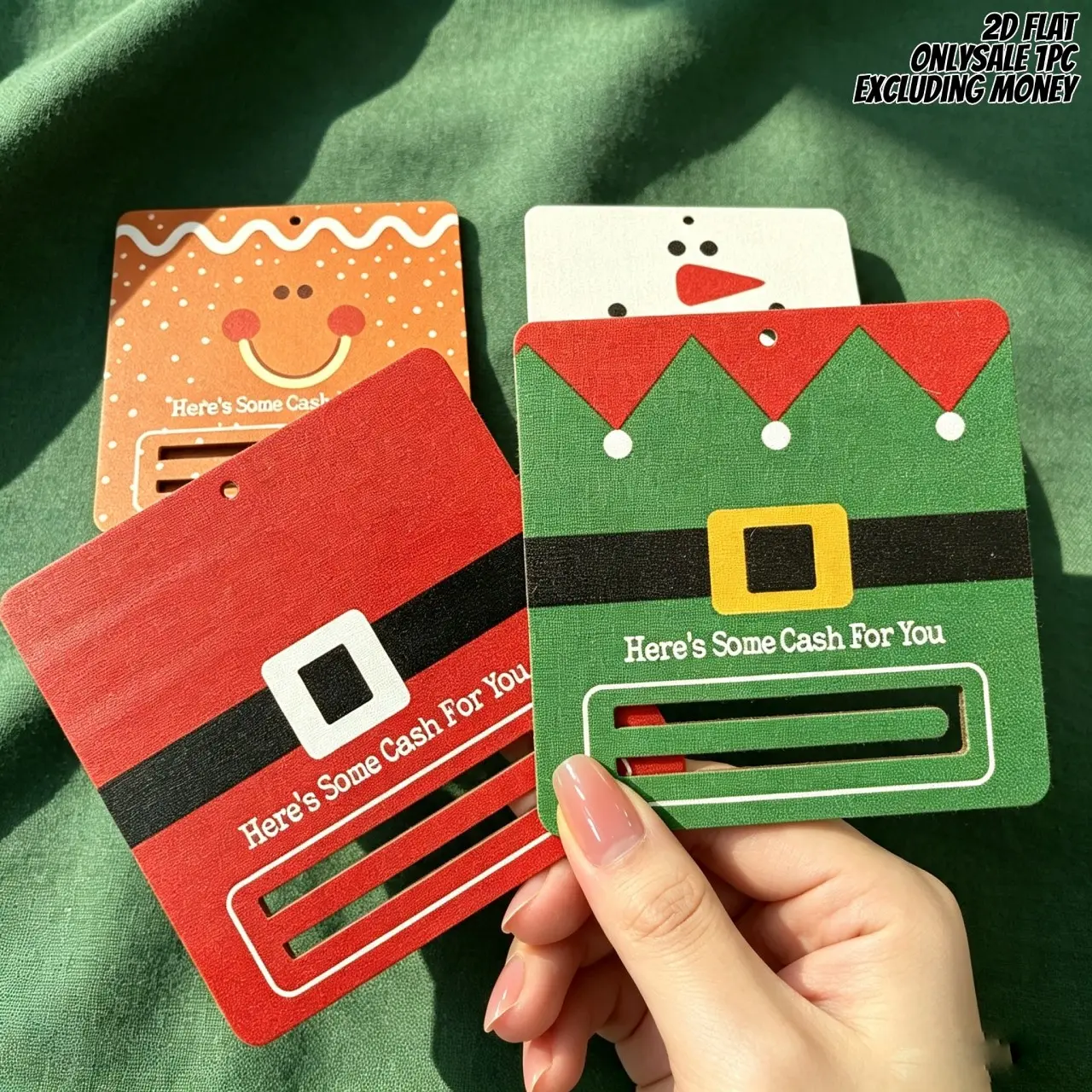 1PC Creative Wooden Christmas Money Holder - 2D Flat Cash Wallet with Festive Santa, Reindeer, Gingerbread, and Snowman Designs - Ideal Holiday Gift for Son and Daughter - Unique Christmas Cash Gifts & Holiday Decorations for Thanksgiving Celebrations
