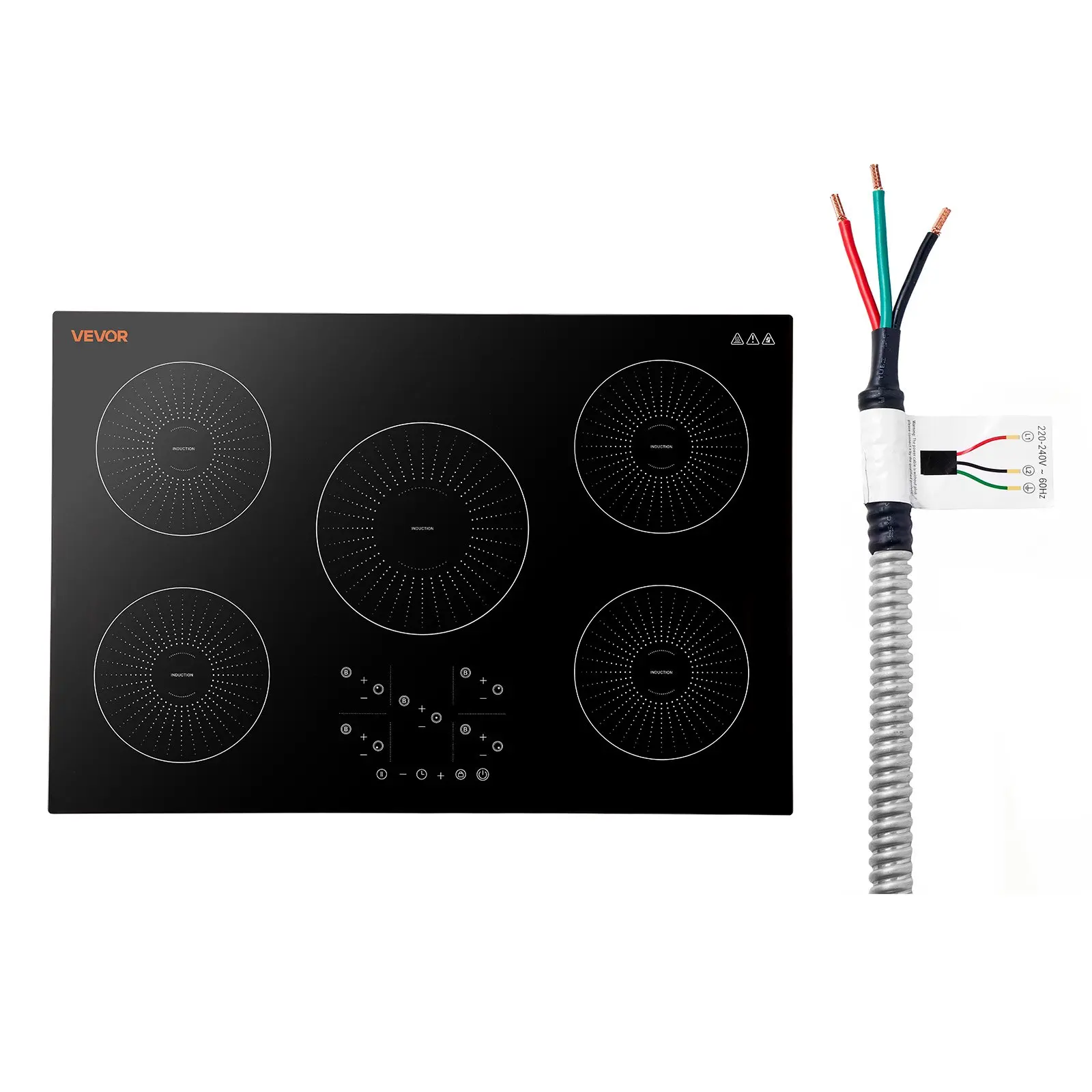 VEVOR Induction Cooktop 36in 5 Burners Built-in Electric Stove 220V 9200W, Low-Power Continuous Heating, Induction Burner for Kitchen, 9 Power Levels, LED Touch Screen, Ceramic Glass, and Child Lock