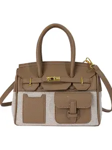 Women's Vintage Patchwork Leopard Print PU Leather Bag, Detachable Shoulder Strap, Lock, Multiple Pockets, Daily Commute & Date Night