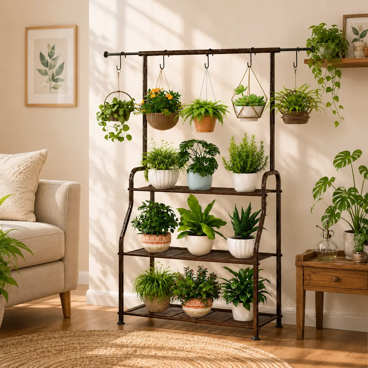 SUOERNUO 3-Tier Heavy-Duty Metal Hanging Plant Stand, Multi-Planter Rack for Indoor Outdoor Living Room, Garden Balcony, 3-Tier Rack