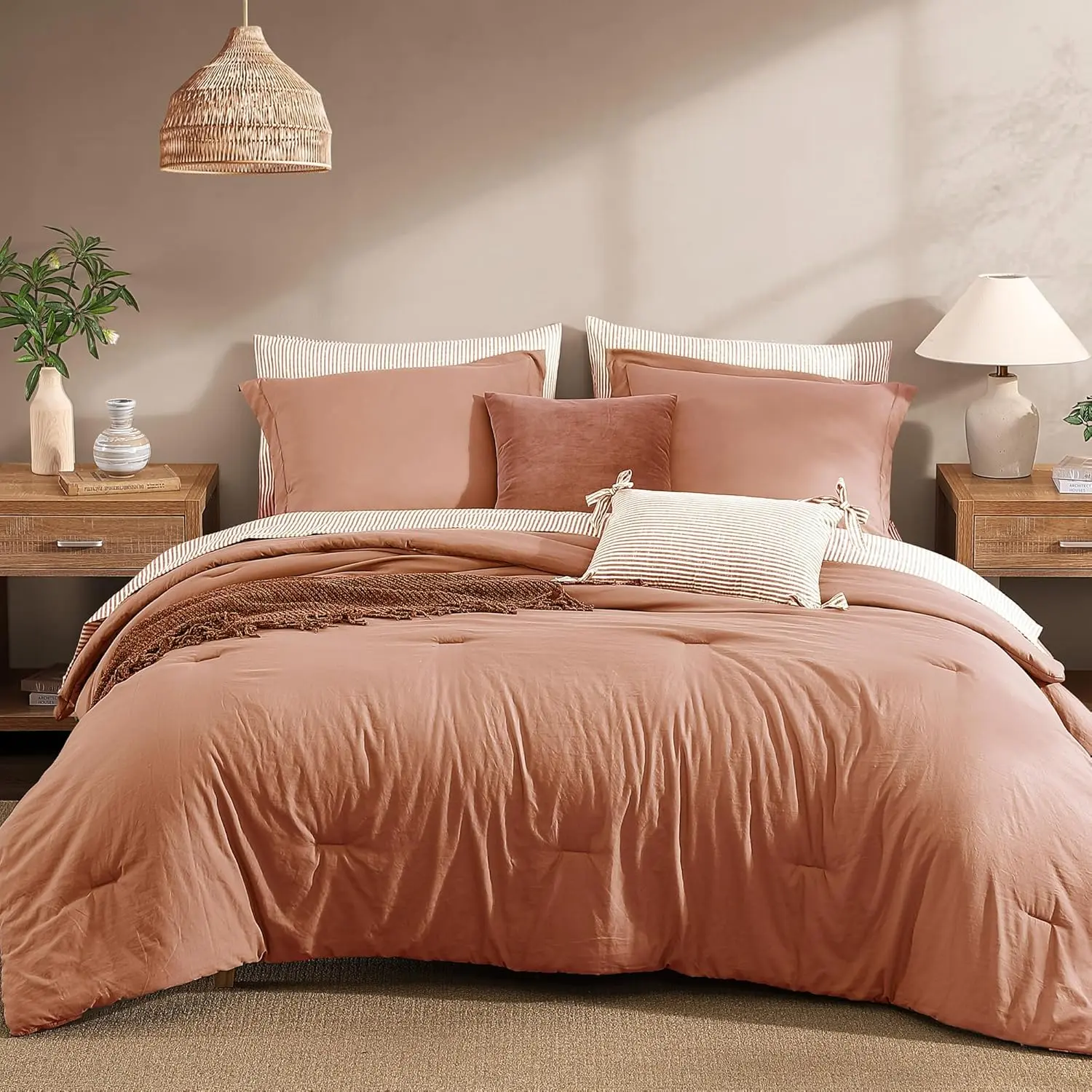 Queen Comforter Set - 7 Pieces Autumn Leaf Prewashed Bed in a Bag Queen Bedding Sets with Comforters, All Seasons Ultra Soft Comforter Bed Set with Sheets,Pillowcases & Shams