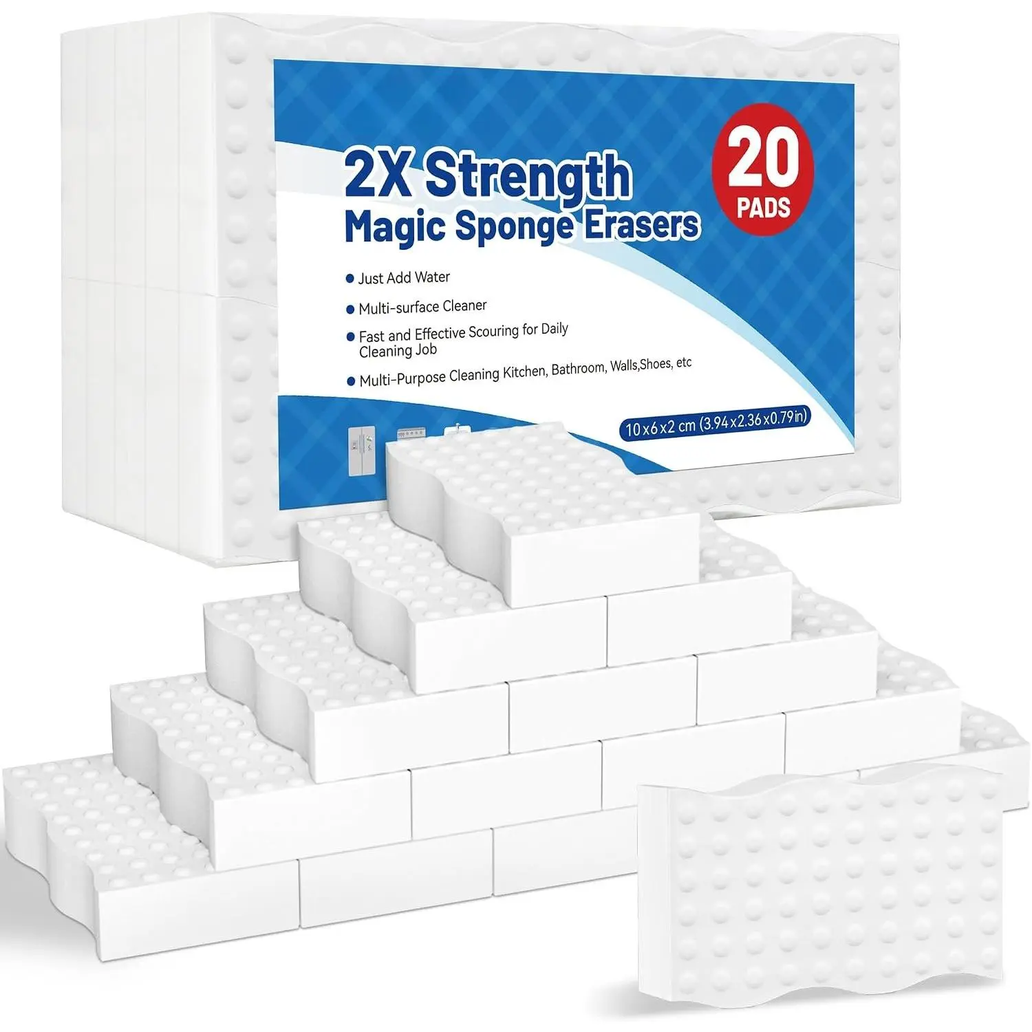 20 Pack Magic Sponges Cleaning Eraser, 2X Density Melamine Sponges | Cleaning Pad for Bathroom,Kitchen,Dish,Furniture, Floor,Wall,Shoe,Cleaner, Non-Scratch Scrub