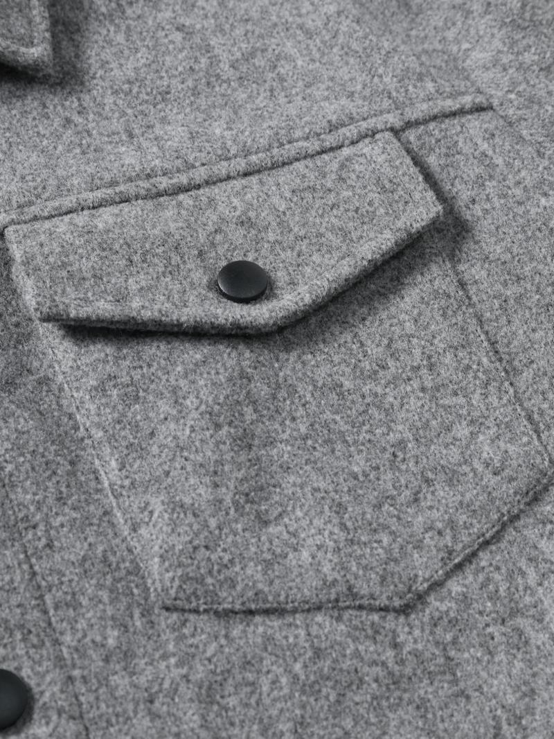 Men's Solid Button Front Pocket Jacket, Regular Fit Casual Collared Long Sleeve Outerwear, Men's Clothes for Daily Wear