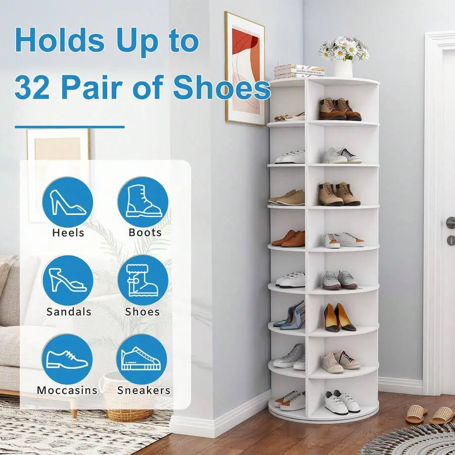 360 °   Rotating Shoe Rack, Rotating Lazy Susan Shoe Rack, Round Spinning Shoe Rack Tower, 8-Tier Hold 32 Pairs Of Shoes, For Bedroom Living Room Entryway Doorway,cabinet,organizer,,kitchen,storage,display,unique,round bookcase,vinyl,,open,bo,home,fur,ind