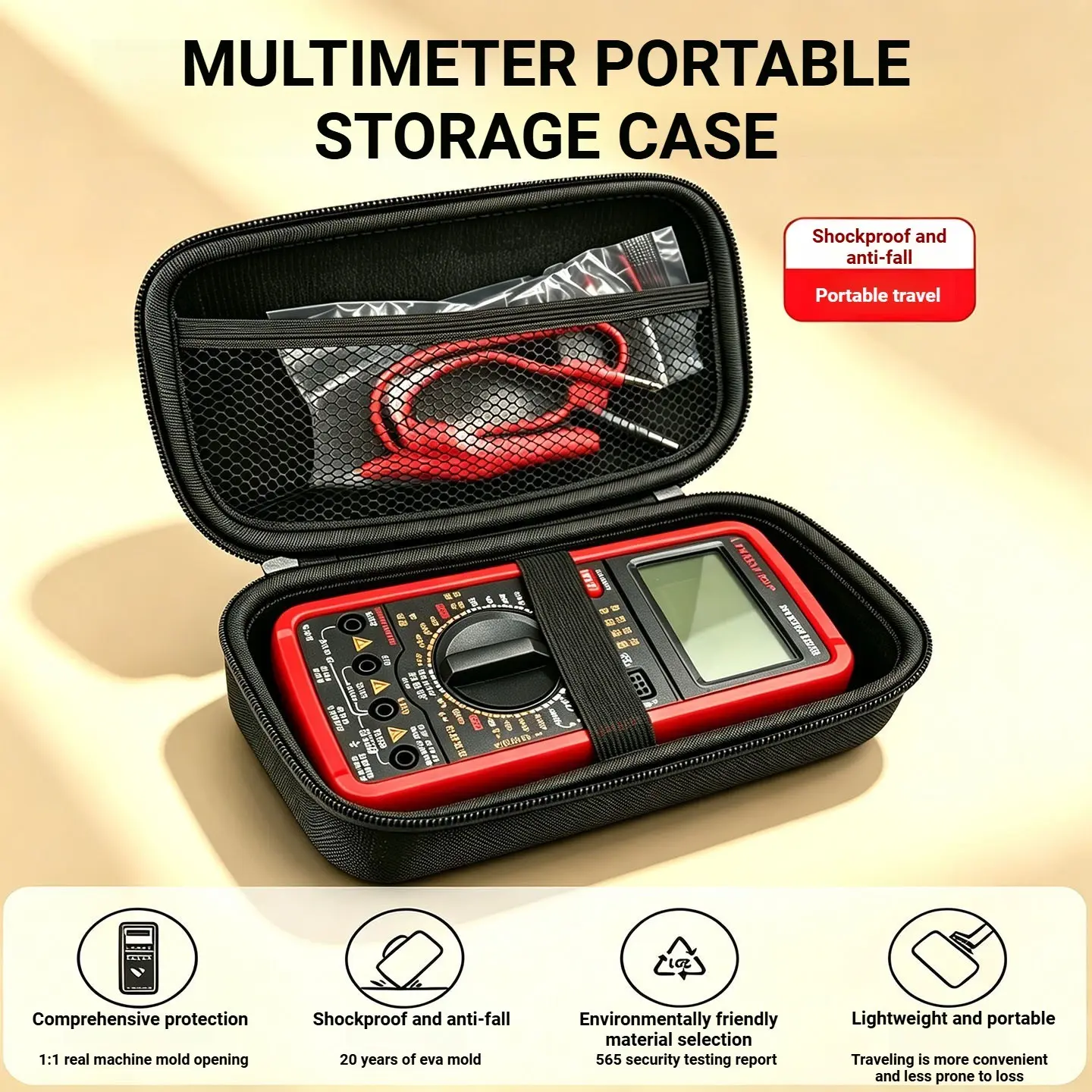 Eva Hard Shell Zipper Storage Bag, Shockproof, Pressure-Resistant, Waterproof, Ideal for Multimeters, Air Pumps, 7.8x3.5x3.1 Inch