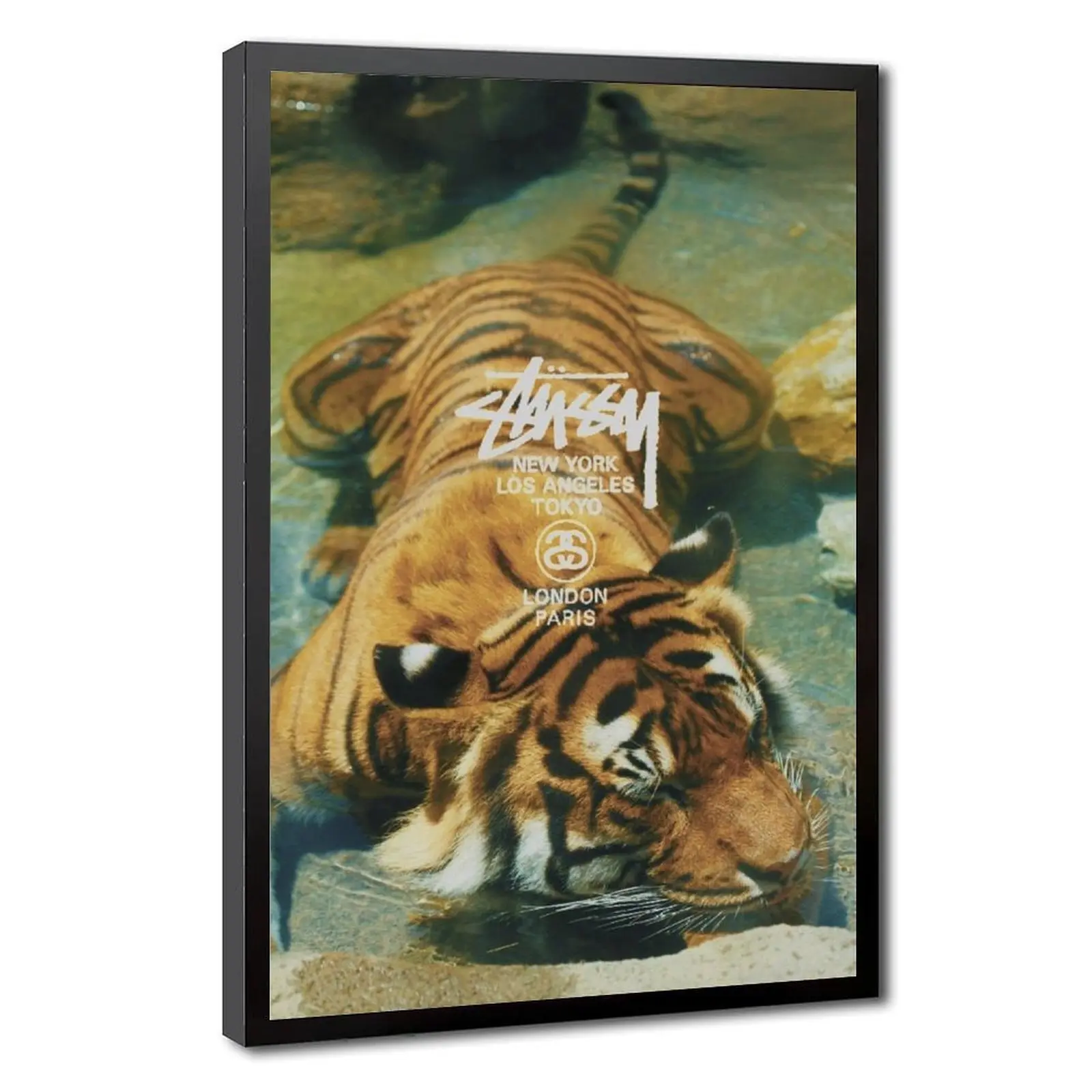 Sleeping Tiger Hypebeast Vintage Wildlife Poster Tiger Lying In Shallow Water Wall Poster for Living Room Bedroom Dorm Studio Wall Decor