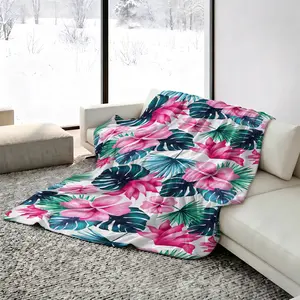 This Tropical Monstera Deliciosa and Hibiscus Print Summer Cooling Blanket Is A Stylish Bedroom Decorative Blanket. It Is Cool to the Touch, Breathable, and Ultra-Lightweight, Suitable for Sofa Naps, Car Use, Airplanes, Etc.