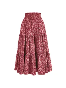 Tiered Midi Skirt, High Waist Flowy Half Skirt, Conceals Hip and Thighs, Perfect for Curvy Fashion, Summer Ootd, Casual Style