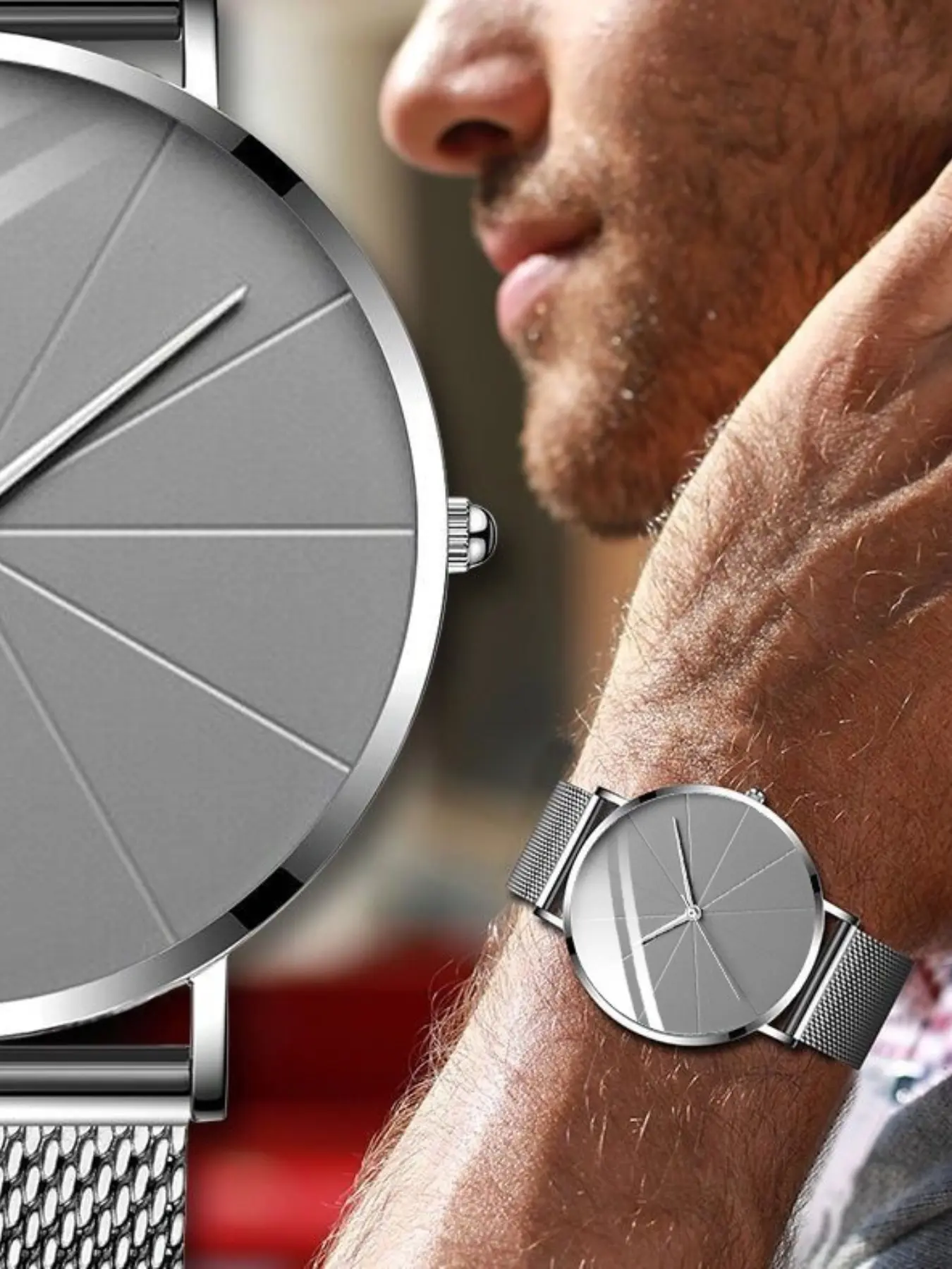 Men's Quartz Watch, Minimalist Matte Finish, Geometric Sector Dial, Slim Zinc Alloy Case, Elegant Business Travel Watch, All Seasons