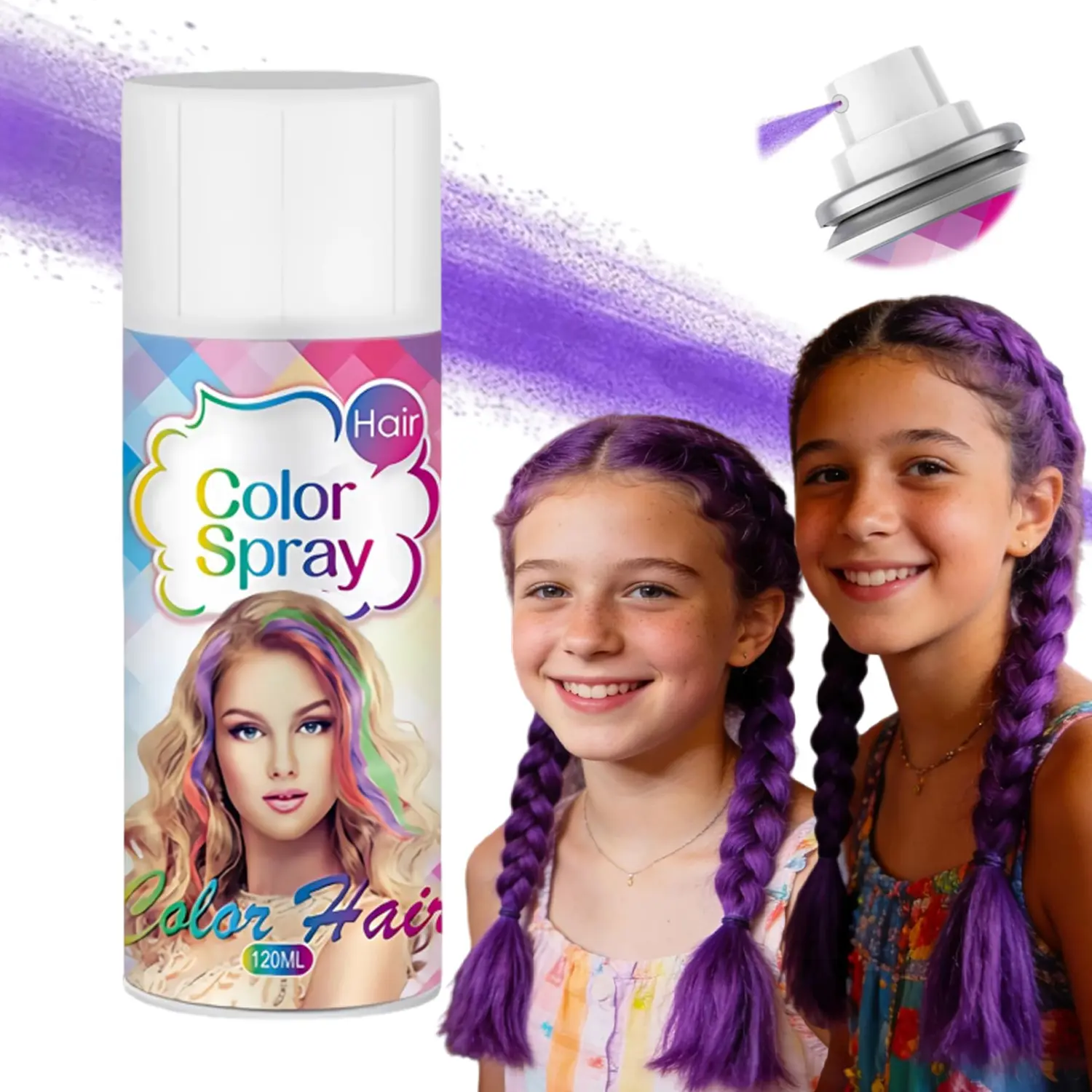 120ML Purple Temporary Hair Color Spray,  Vivid Hair Color, Perfect for Cosplay, Party and Crazy Hair Day