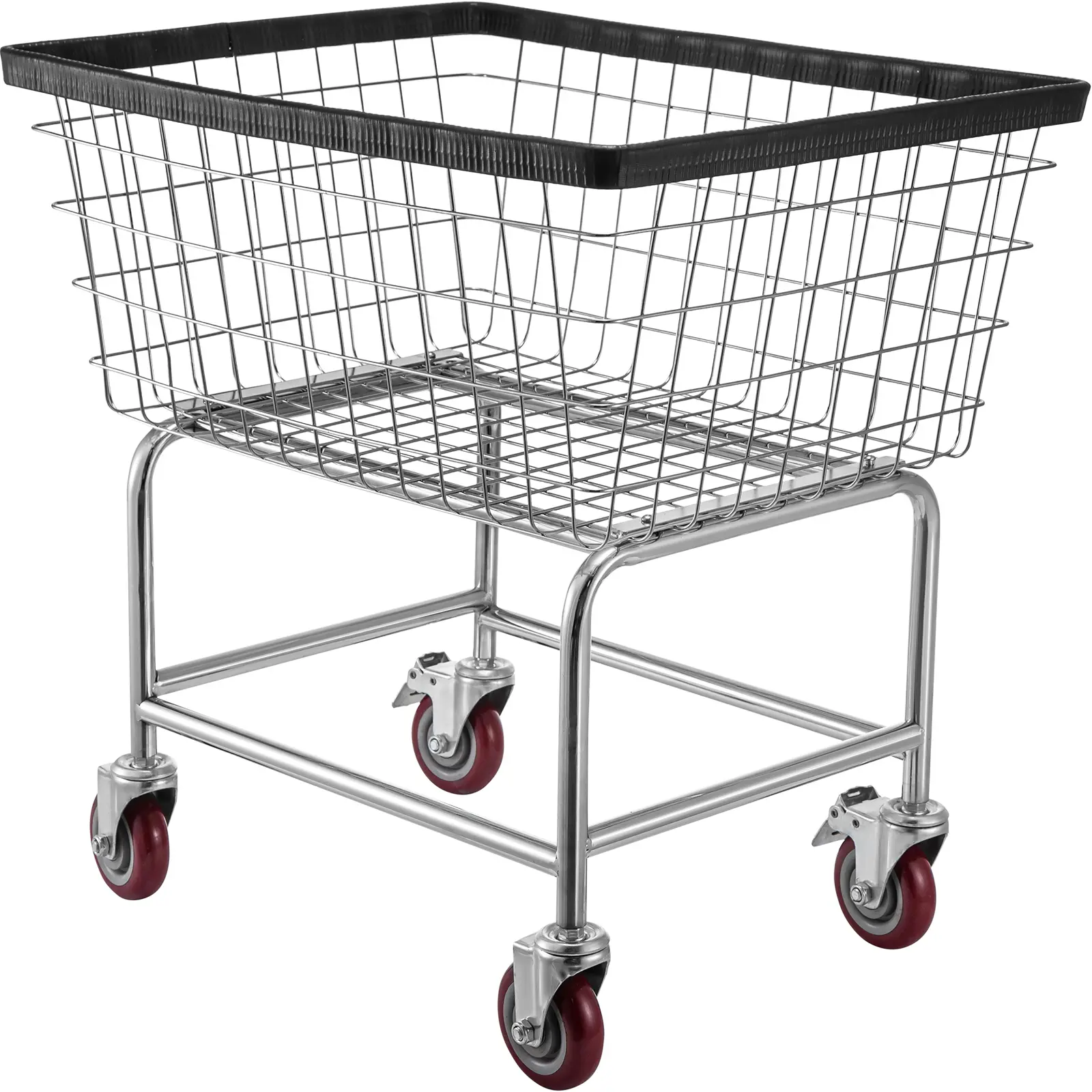 Wire Laundry Cart, 2.8Bushel Wire Laundry Basket with Wheels, 26.7''x21.7''x26.4'' Commercial Wire Laundry Basket Cart, Steel Frame with Chrome Finish, 4" Casters, Wire Basket Cart for Laundry