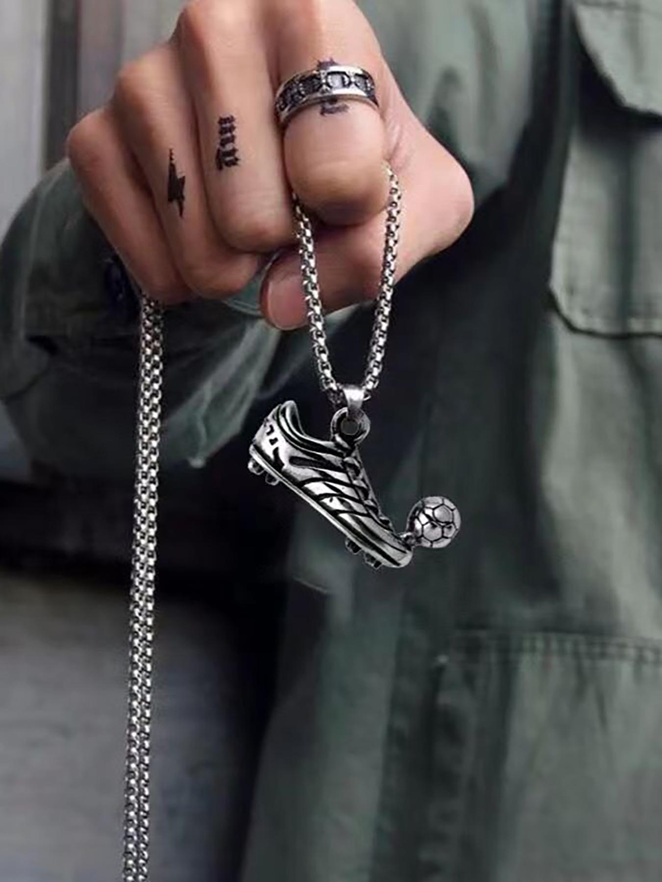 Men's Football Shoe Charm Pendant Cuban Link Necklace, Fashionable Street Style Jewelry For Party, Daily Clothing Decor For Boy, Casual Trendy Jewelry, Trendy Charms Necklace