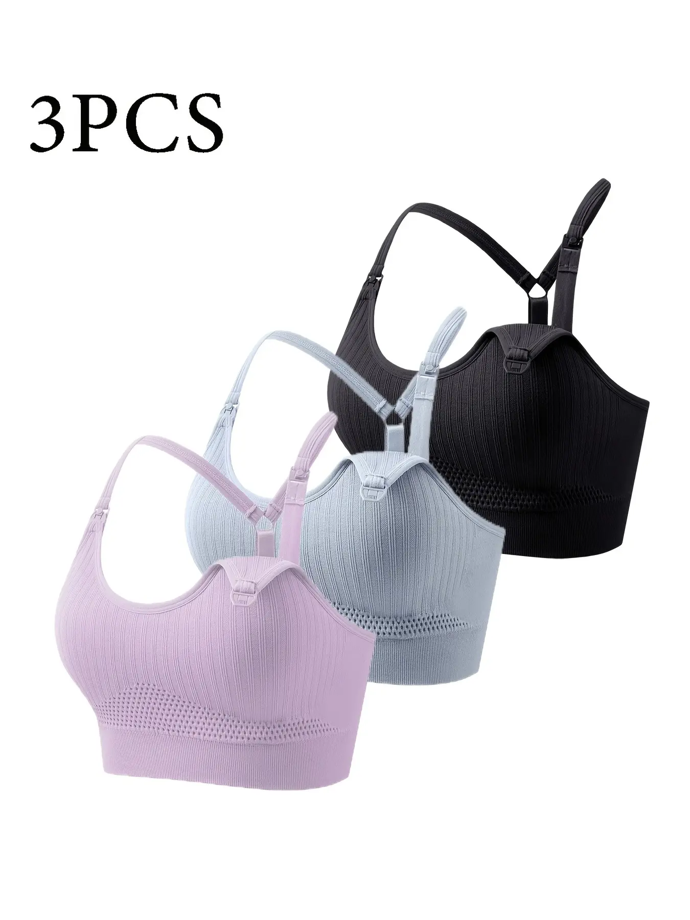 3-Piece Cross-Back Seamless Bra Daily Breastfeeding Underwear Sport Style Removable Chest Pad Adjustable Shoulder Straps Open Front Buckle Breathable Comfort Breastfeeding Pregnant Breastfeeding Bra