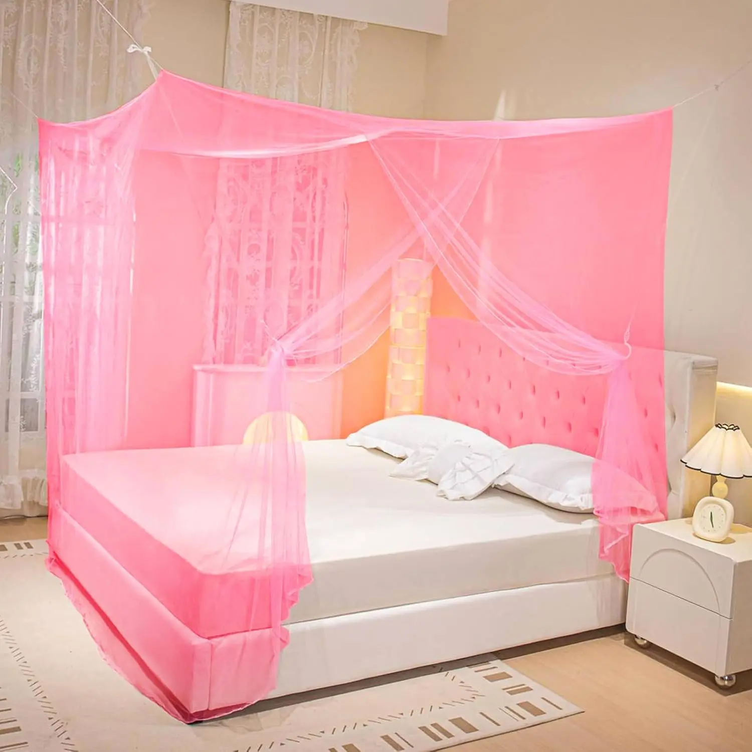 Netting for Bed Mosquiteros para Camas Bed with One Opening Bed Net for Camping Indoor (Pink, L79 x W47 x H71 Inch)