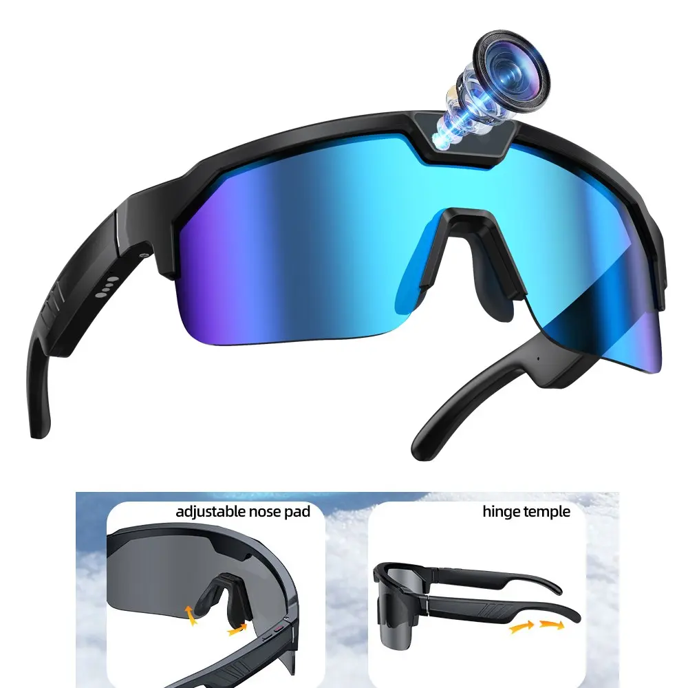 Smart Sport Glasses with Camera,8MP Camera , UV Protection Lenses,4GB Memory Build-in(No TF Card Need) Photo Video Shooting,One Click Recording,Meeting Minutes, ABS+PC Frame,270Mah Battery, Bluetooth Call ,Music Playback ,AI Translation