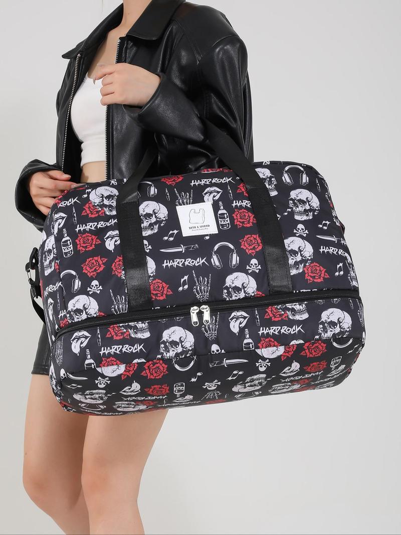 Durable Bat Pattern Travel Bag, Travel Duffle Bag, Large Capacity Travel Bag with Shoe Compartment, Lightweight Carry on Luggage Bag for Sports Gym, Yoga Handbag, Valentine's Gifts for Her