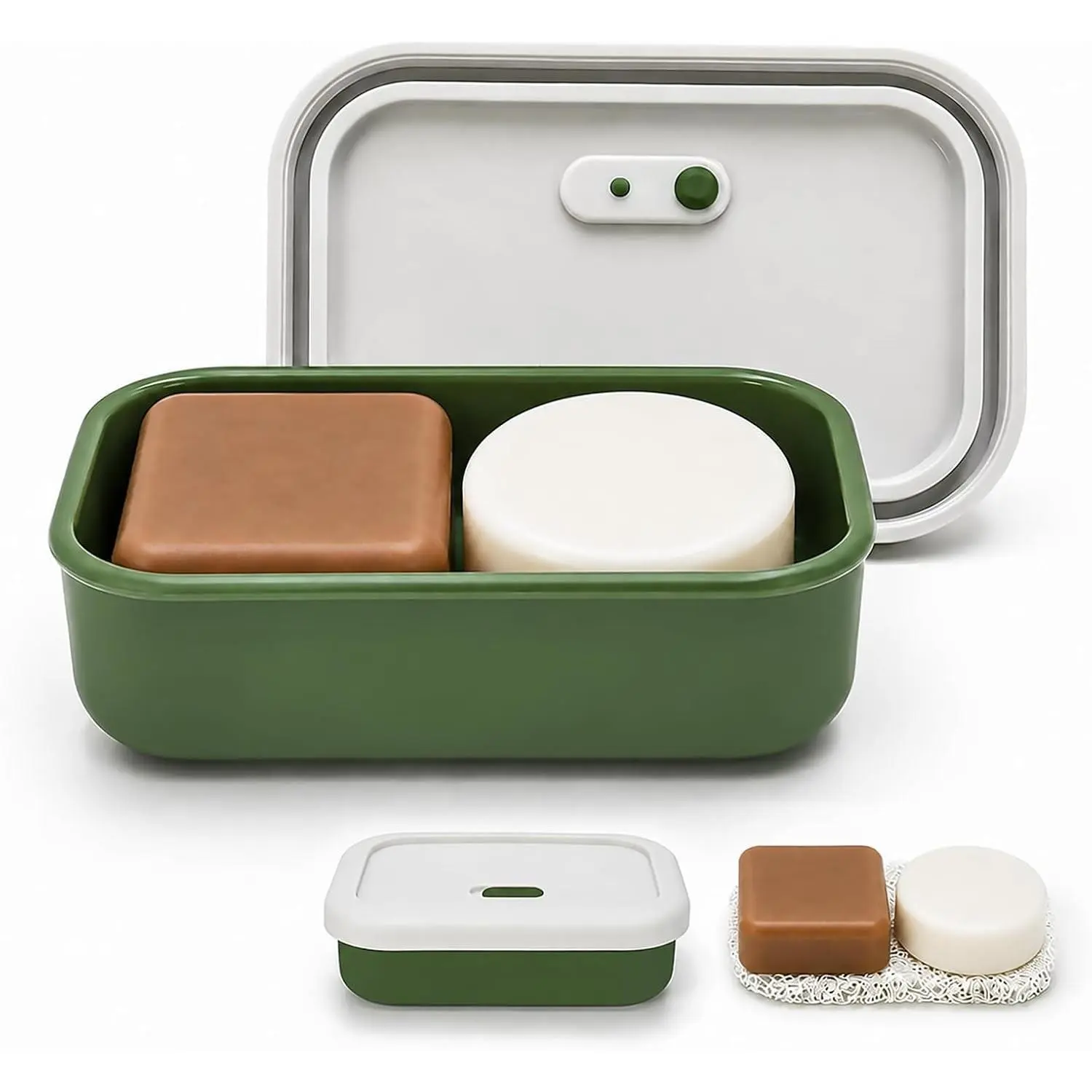 AIDIMMING Large Shampoo Bar Travel Case for Shampoo & Conditioner Bars Set, Leak-Proof Silicone Travel Soap Holder, Fits 1 Large Bar or 2 Compact Bars, Removable Drain Tray Keeps Soap Dry
