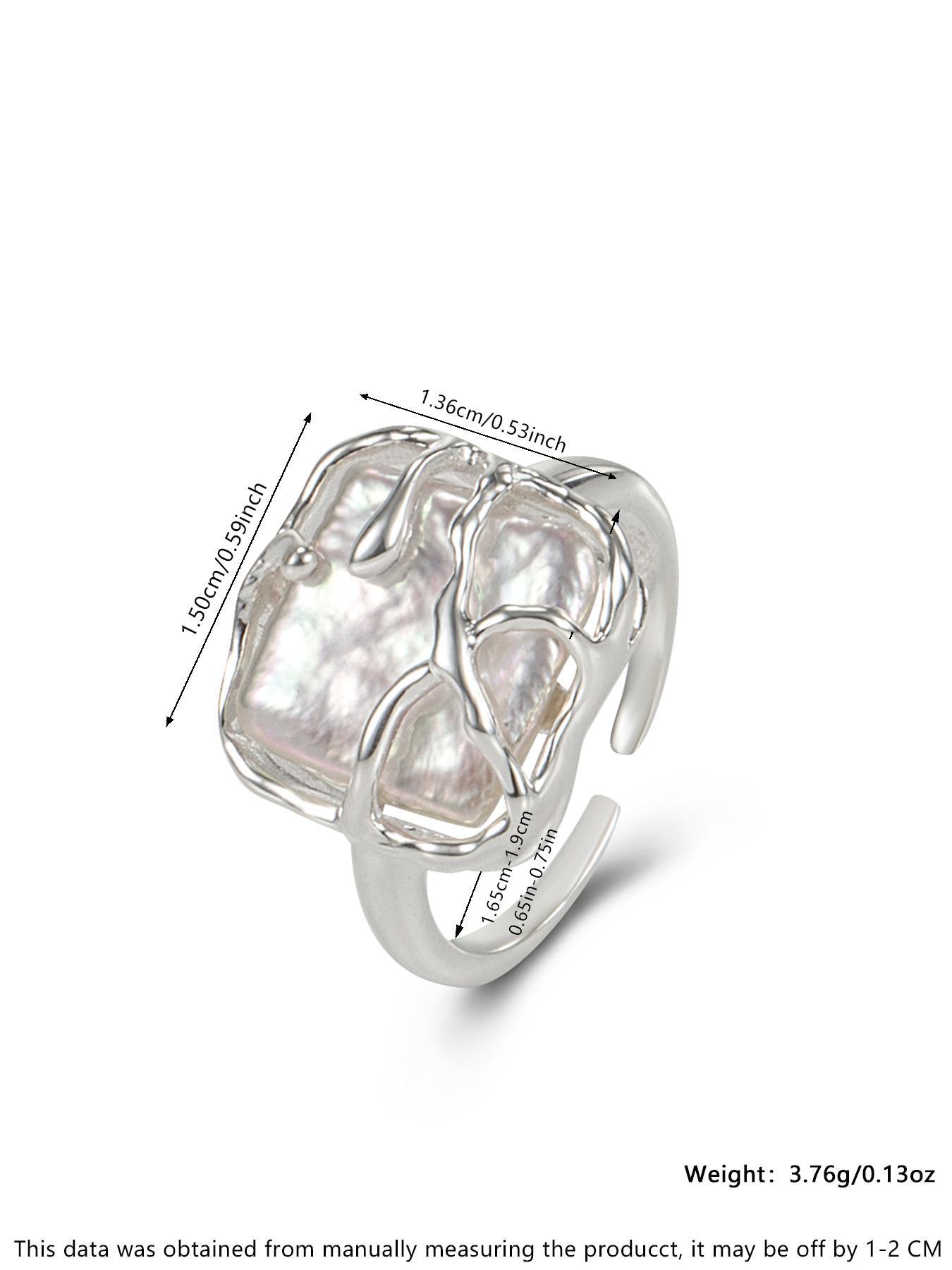 S925 Sterling Silver Fashion Vintage Square Shaped Baroque Pearls Ring, Elegant Everyday Ring, Elegant Jewelry for Women, Trendy All-match & Exquisite Jewelry for Birthday Gift, Vintage Rings Jewelry