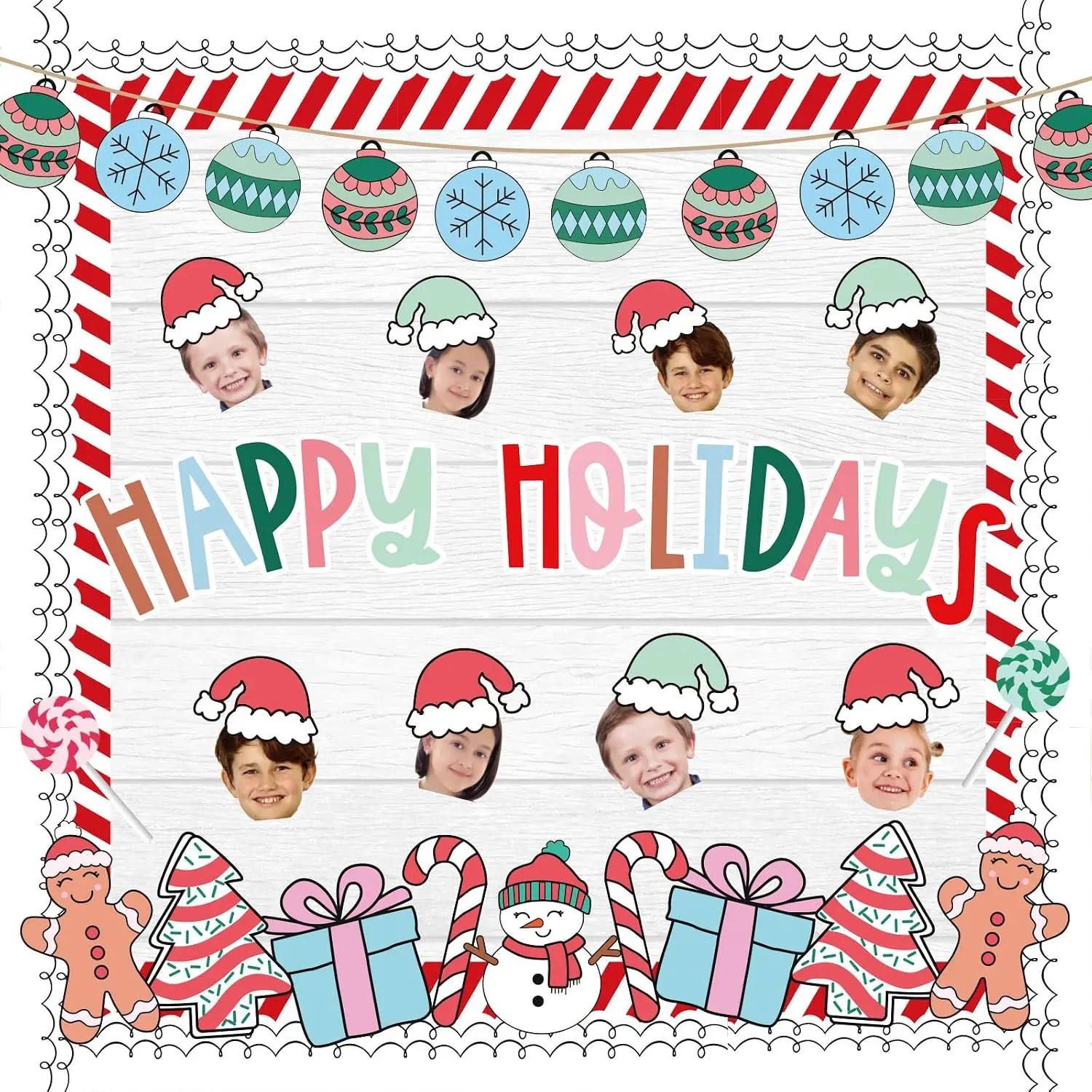 94-Count Modern Christmas Boho Paper Bulletin Board Cutouts Set - Winter Tree, Candy Ball, Snowman Decor with 100-Count Glue Points for Classroom, School Office Wall Door Happy Holiday Decor, Wall Decor