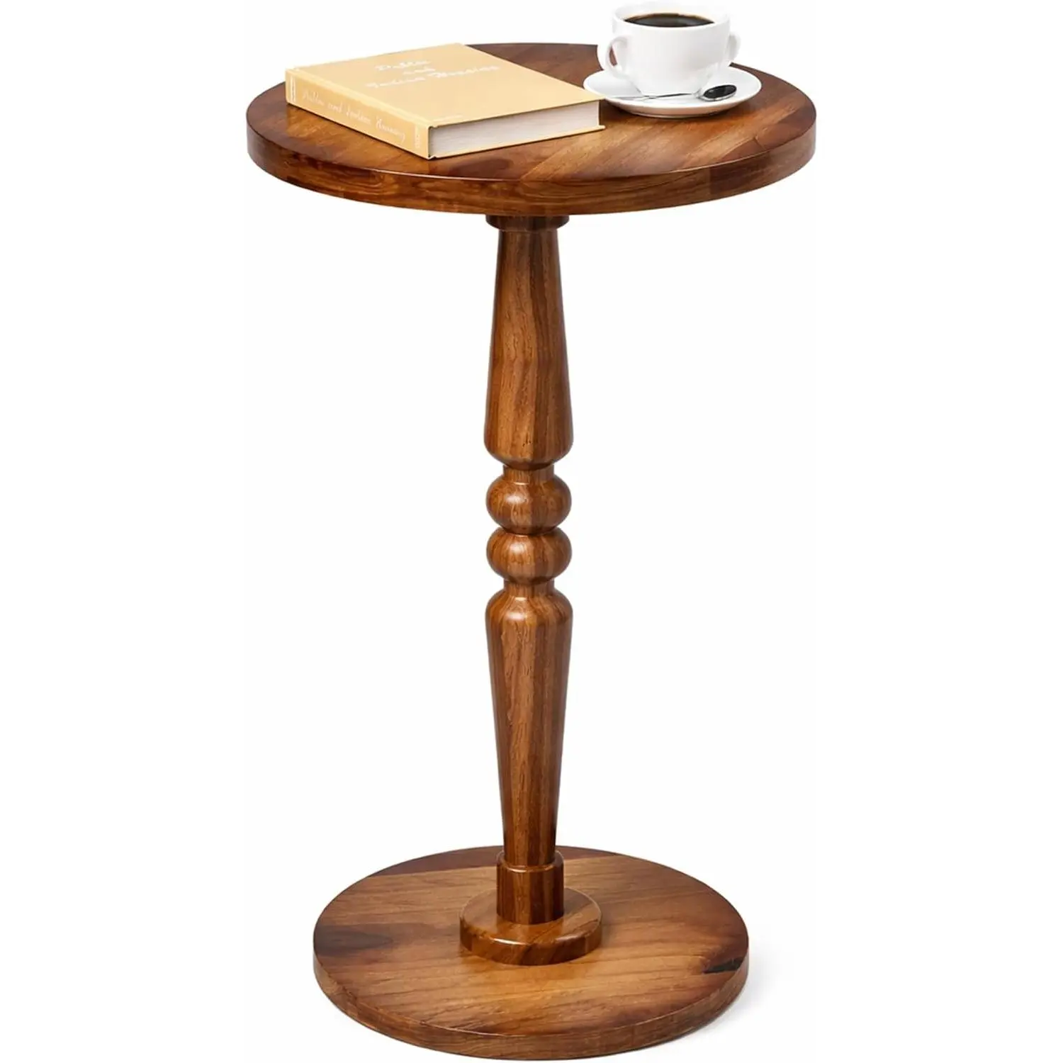 Small Wooden Round Side Table | Accent Nightstand Pedestal Table, For Living Room, Bedroom, Compact Coffee Table, Tea Table, Drink Table, End Table