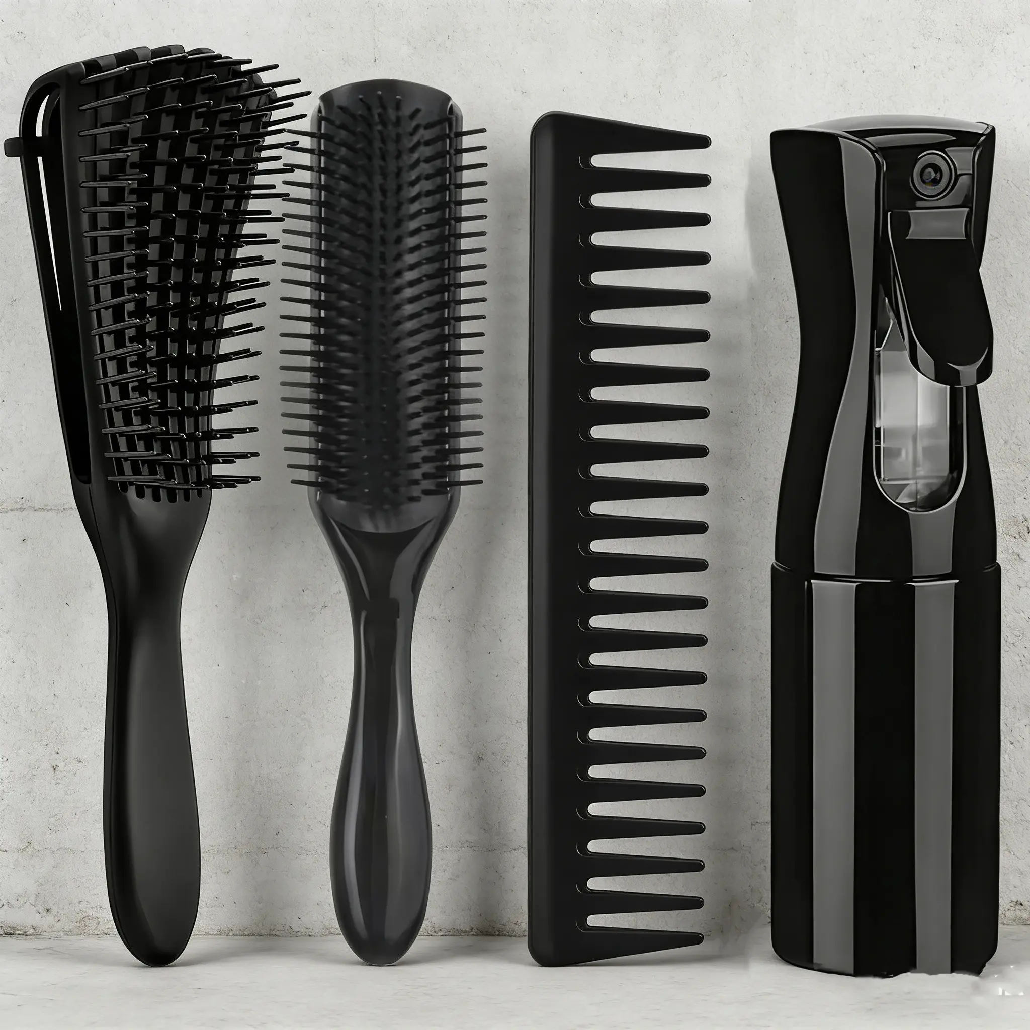 4-Piece Hair Styling Set, Wide Tooth Comb, Hollow Hair Brush, 200ML Spray Bottle, Personal Home Hair Care Kit