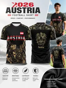 2026 Austria Soccer Jersey, Mesh Gold Eagle Floral Print, Quick-Dry Breathable Sportswear, Durable Training T-Shirt for Fans