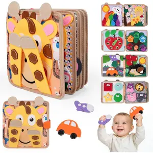 Giraffe Busy Book for Toddlers 1-3, Montessori Toys Toddler Busy Board for 1 Year Old, Felt Quiet Book Sensory Learning Activity Books, Airplane Car Travel Toys, Gifts for Boys Girls 1+fidget toys