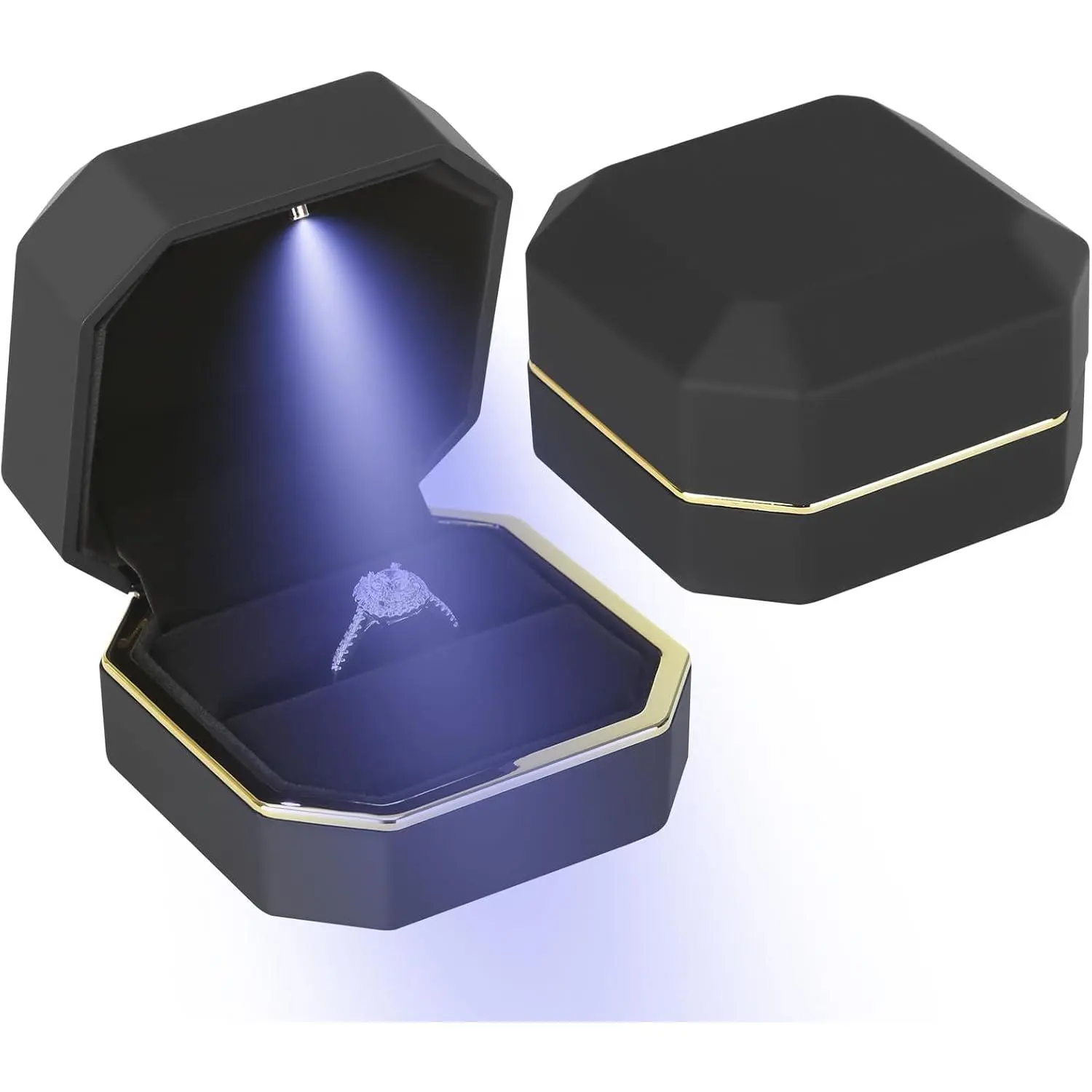 Luxury LED  Ring Box,  Ring  Box Storage Case Organizer Holder for Proposal Engagement Wedding Anniversary Birthday Ceremony (Black)