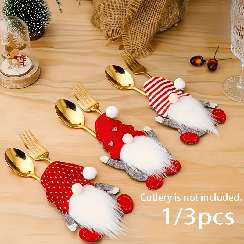 Christmas Festive Cutlery Storage Set, Tableware Organizer, Fork Spoon Napkin Holder, Christmas Decoration, No Knives Included